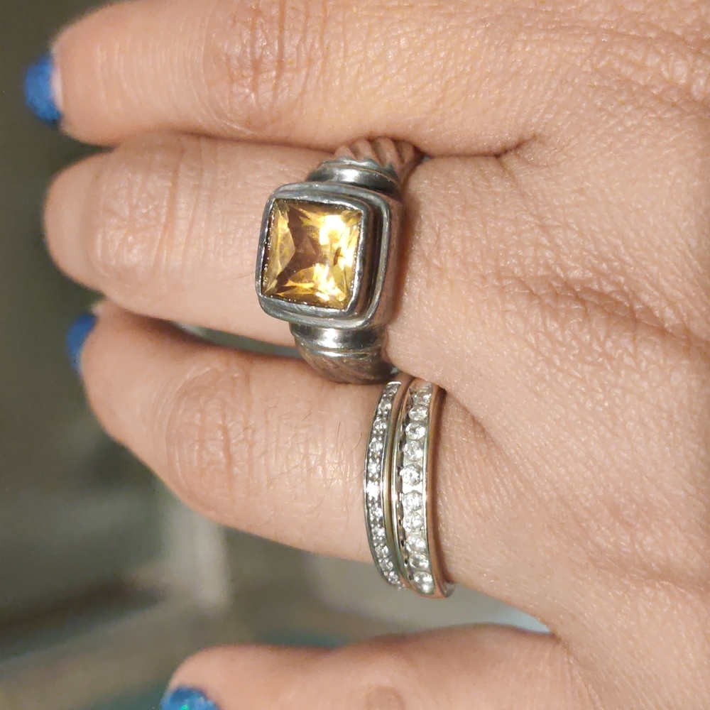Stunning 925 Sterling Silver Citrine Gemstone Statement Ring